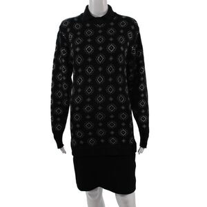 Byblos Womens Sweater Dress Black Argyle Collared Long Sleeve Knee Size 6